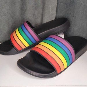 PRIDE SLIDES Slippers Rainbow LGBTQ Slip On XL 13 New!